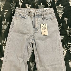Zara High Rise Straight Long Length Jeans - Size 38